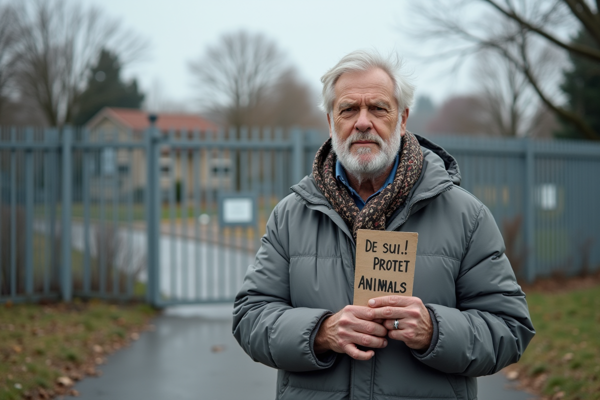 Homme militant tenant une affiche pour la protection animale