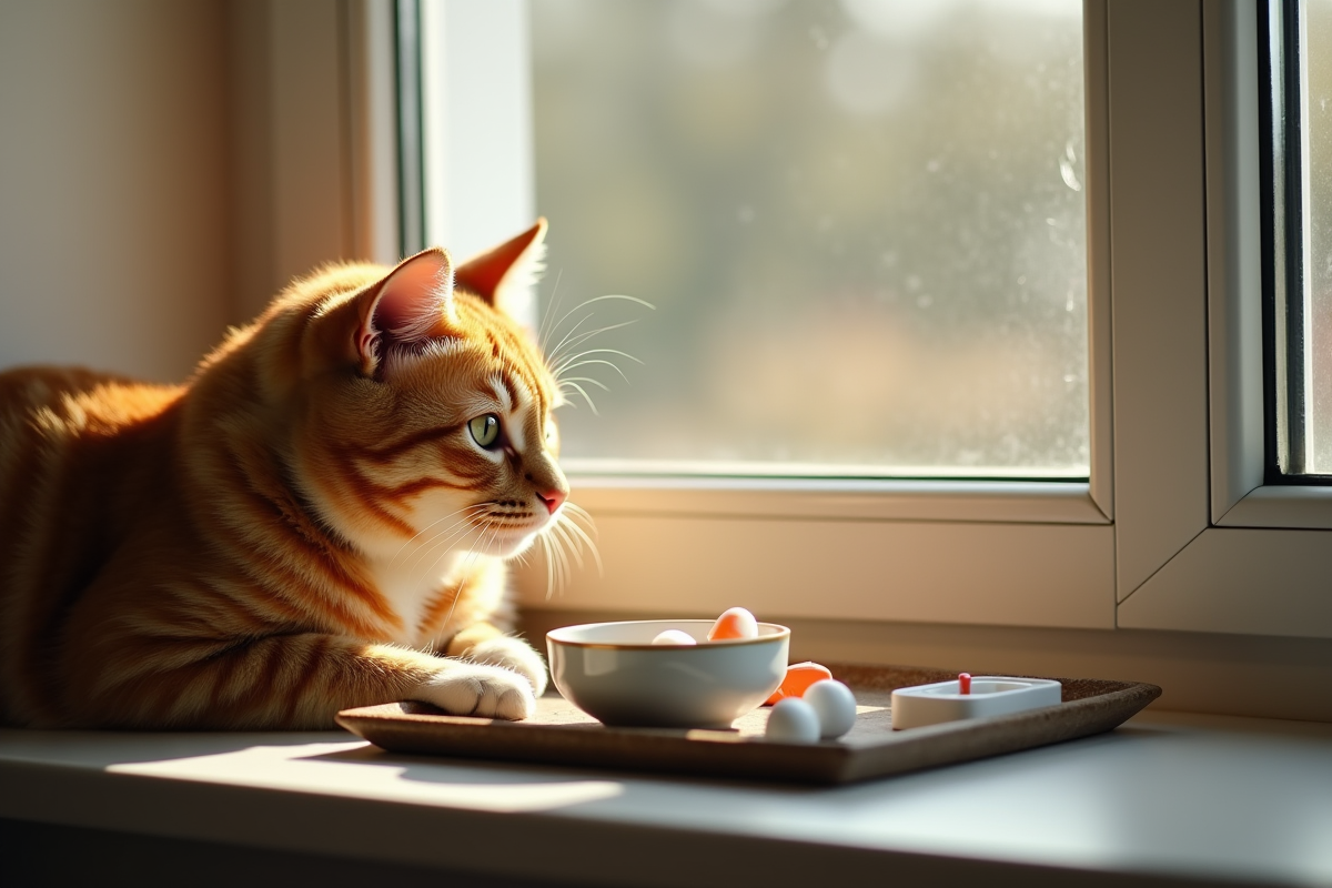 Chat roux reposant près d