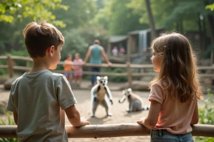 Jeunes enfants regardant des lémurs au zoo
