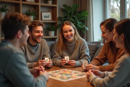 Groupe de jeunes adultes jouant à un jeu de société convivial