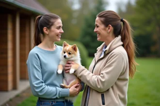 Jeune femme avec un chiot Chihuahua en extérieur