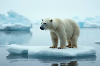 Ours polaire solitaire sur un ice floe fond arctique