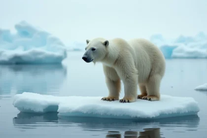 Ours polaire solitaire sur un ice floe fond arctique
