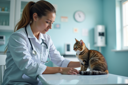 Vétérinaire examine un chat dans une clinique moderne
