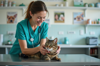 Vétérinaire soignant un chat dans une clinique