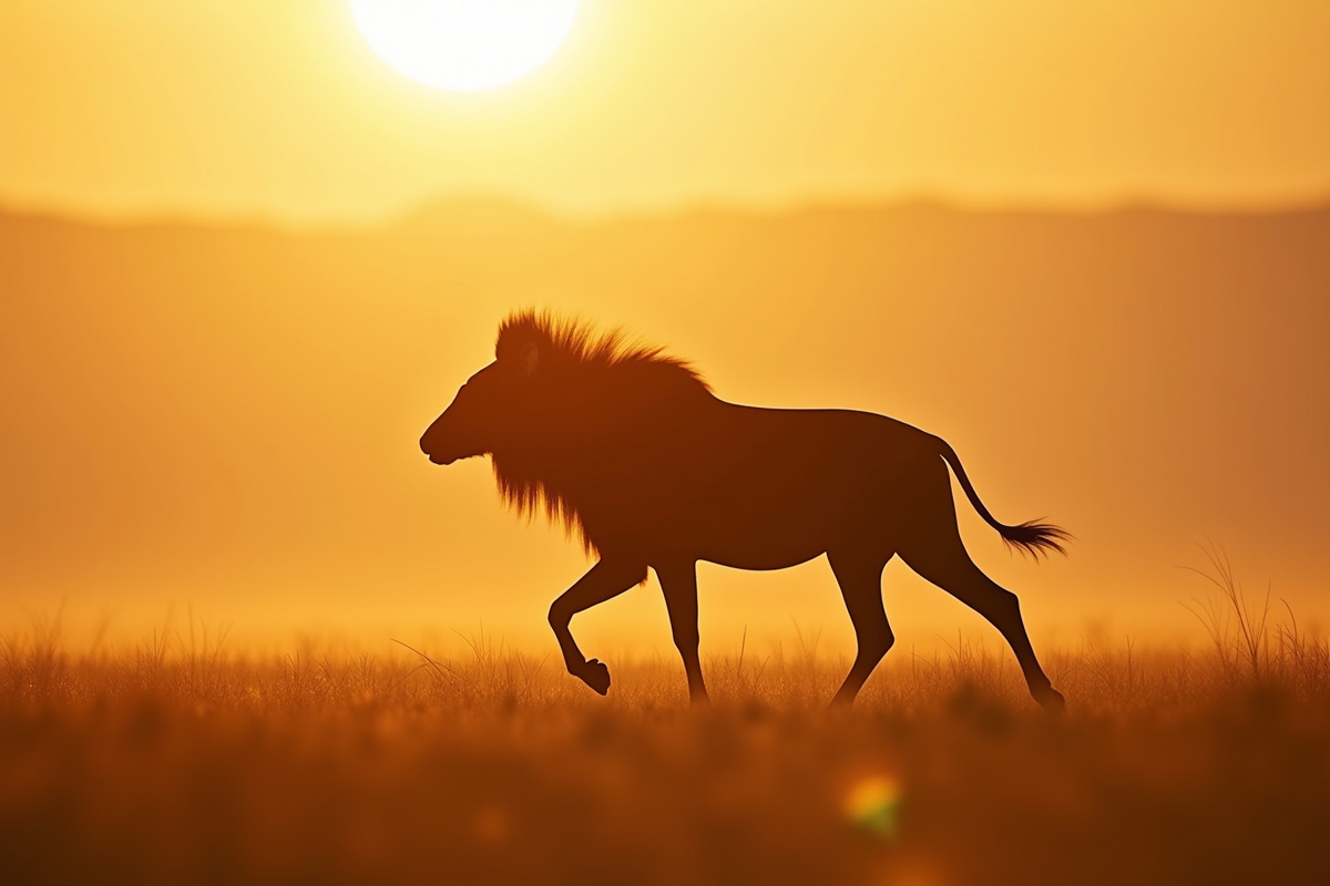 Zèbre marchant dans la savane au coucher du soleil
